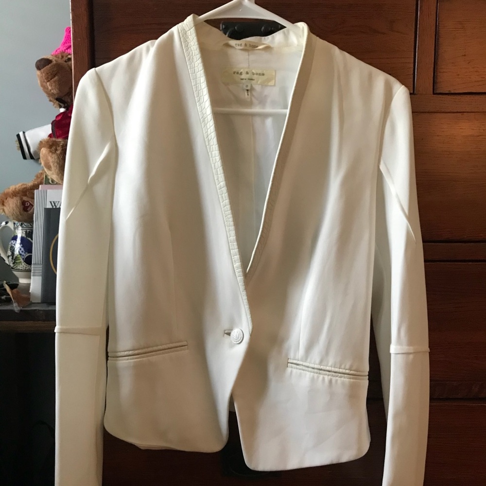 Rag & Bone White Lamb Leather Trim Pascal Blazer